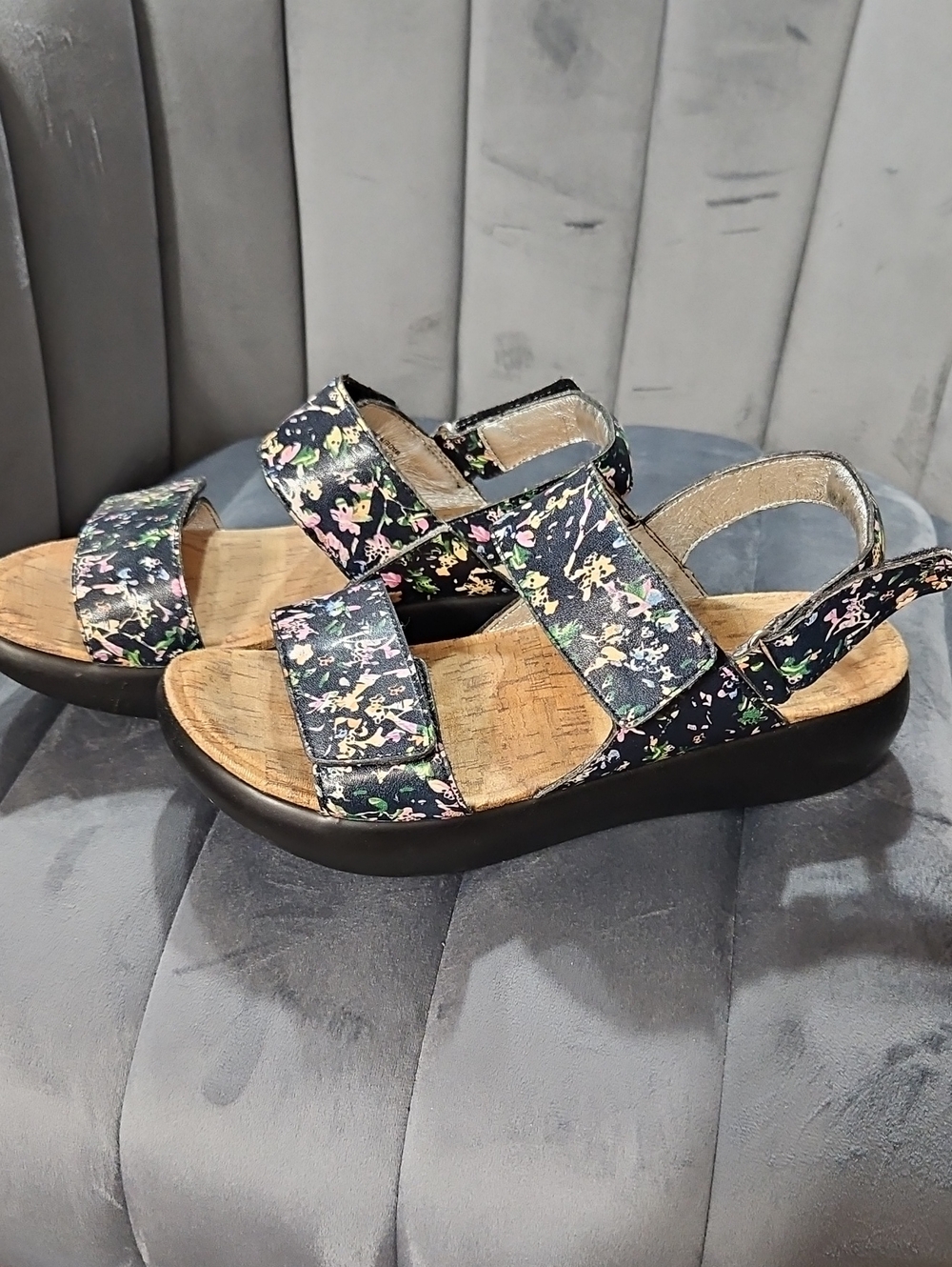 Alegria Navy Floral Slingback Sandals